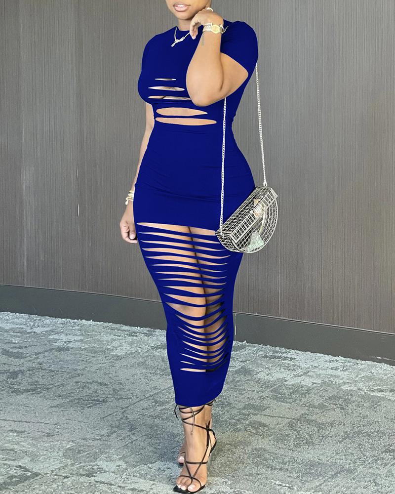 

Plain Ladder Cutout Maxi Dress, Dark blue