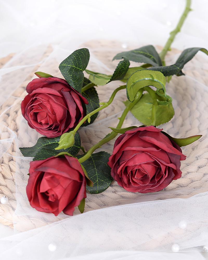 

Artificial Flowers Vintage Rose 3 Head Faux Flowers Unwithering Real Like Flowers Rose, Red