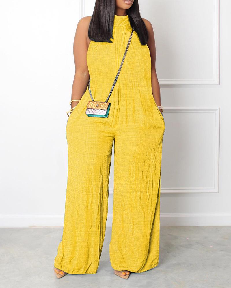 

Pocket Design Wide Leg Jumpsuit, Yellow