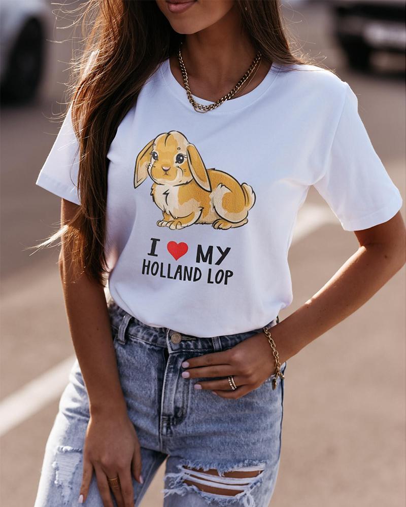 

Easter Rabbit And Letter Print Short Sleeve T-shirt, White