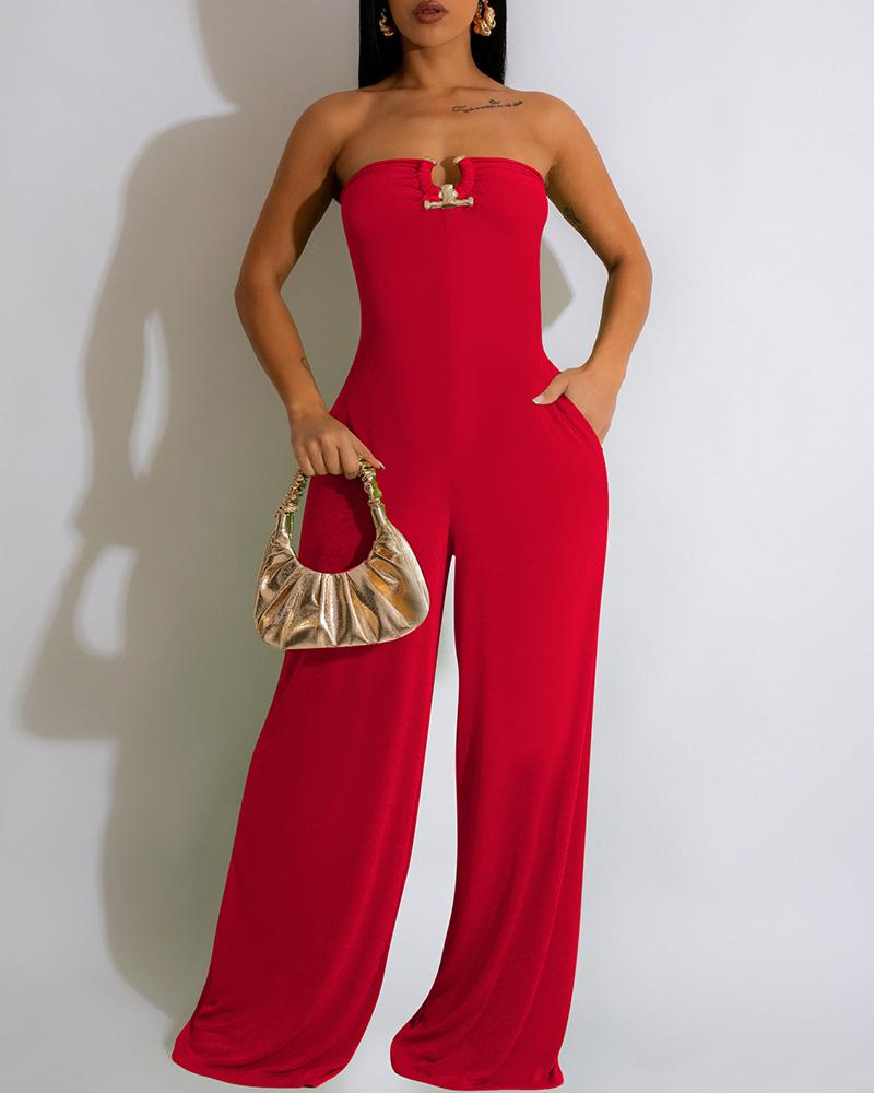 

Cutout Bandeau Wide Leg Jumpsuit, Red