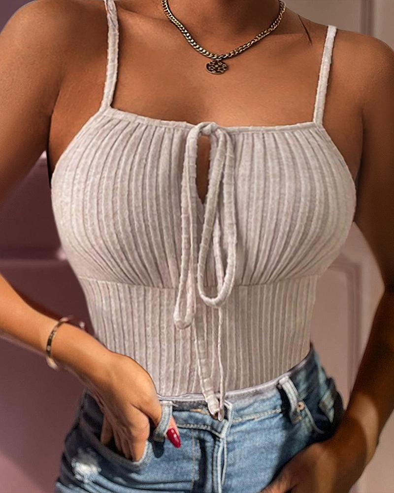 

Tied Detail Ribbed Cami Top, Apricot