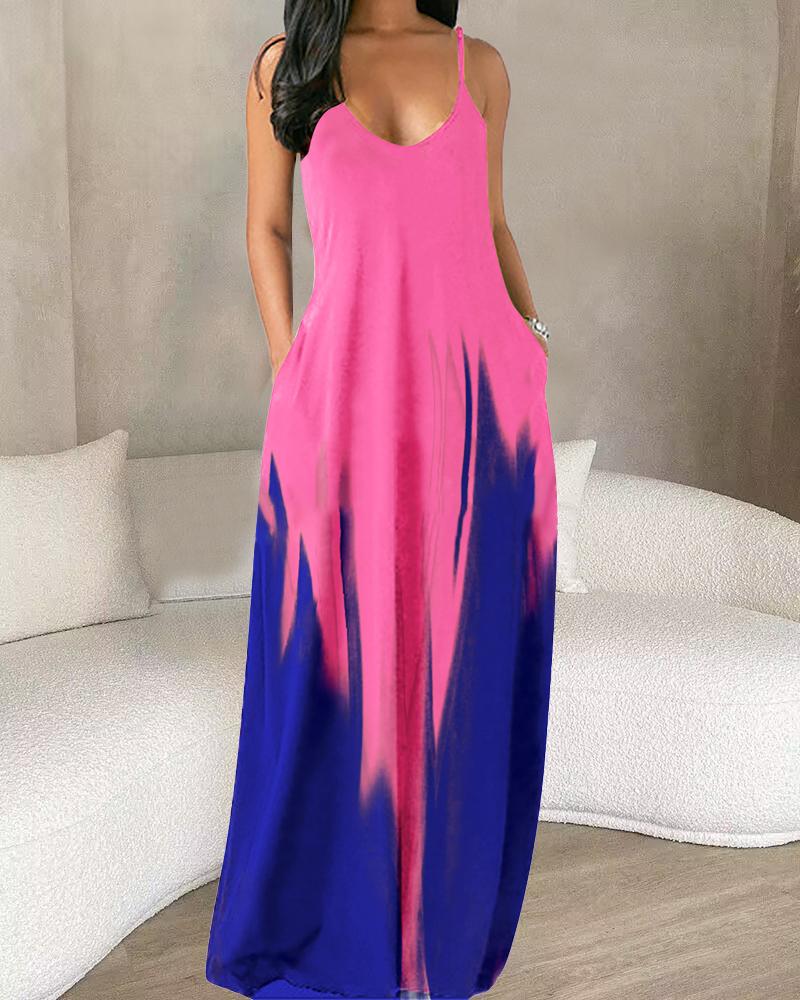 

Abstract Print V-Neck Maxi Dress, Purple