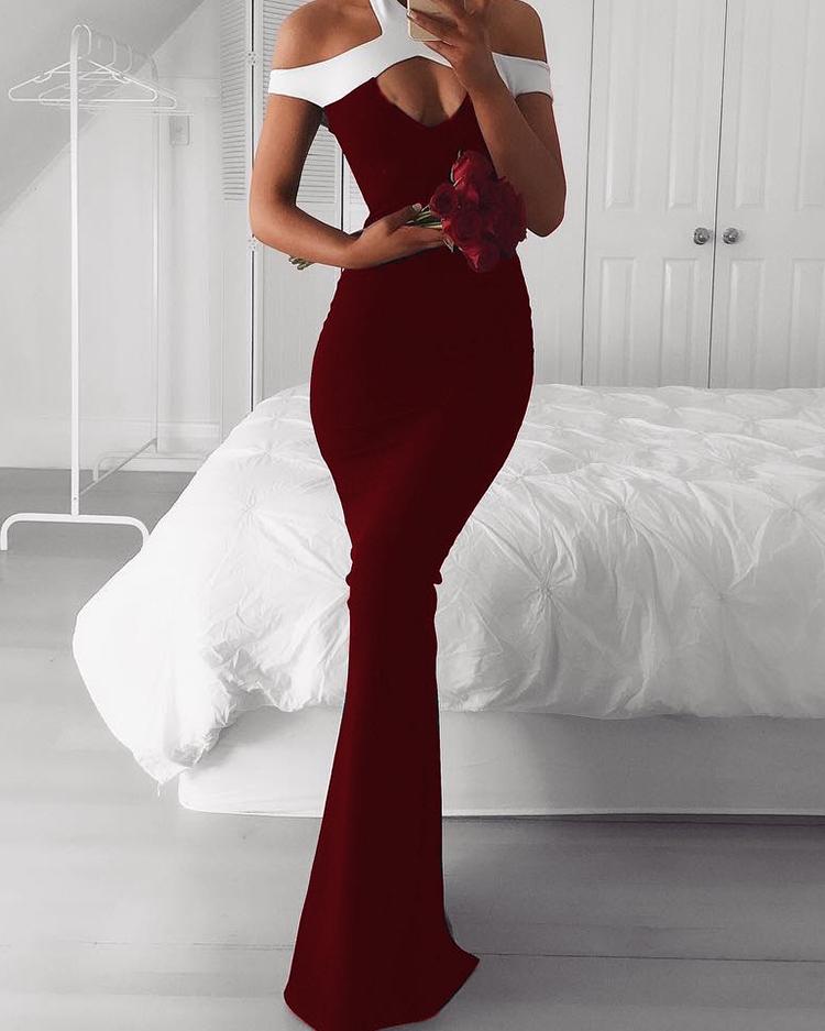 

Sexy Halter Cutout Maxi Bodycon Dress, Wine red