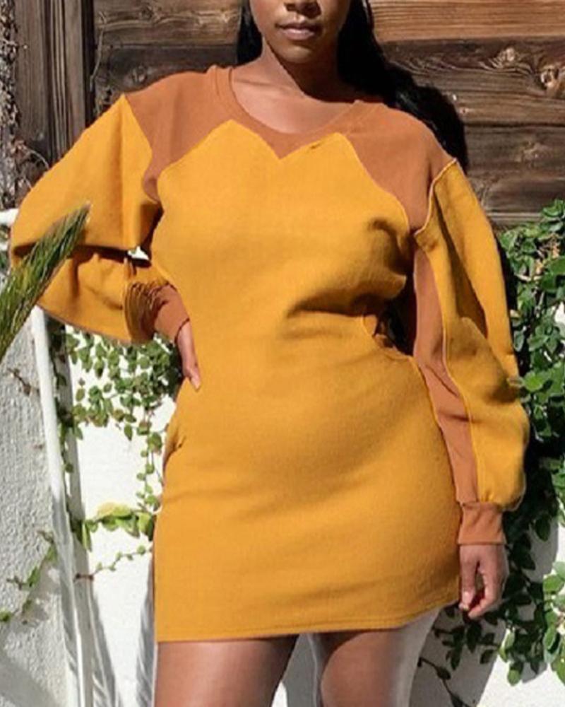 

Plus Size Contrast Paneled Cutout Casual Dress, Yellow