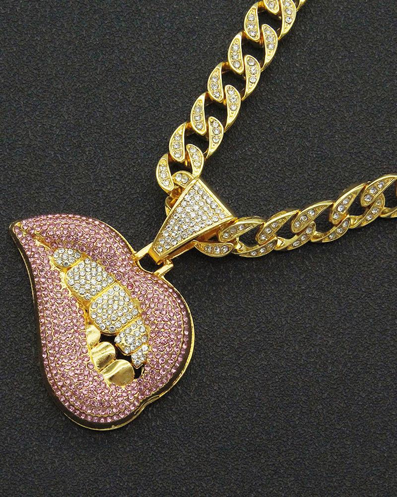 

1pc Rhinestone Gold Teeth Lip Pendant Trendy Necklace, Style1
