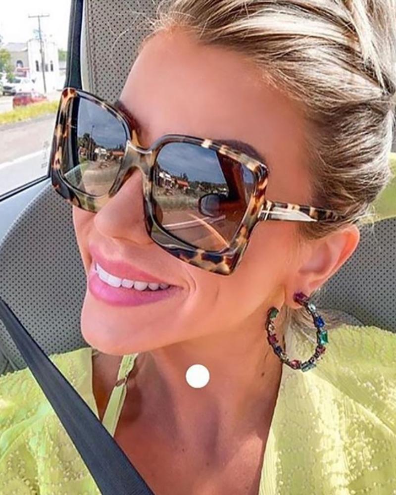 

1Pair Tinted Lens Square Frame Sunglasses, Leopard