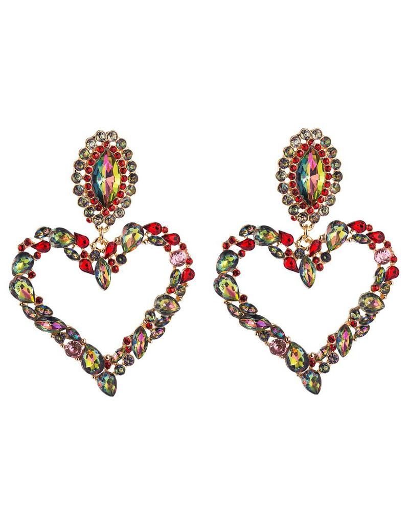 

1Pair Heart Shaped Colorful Rhinestone Earrings, Style2