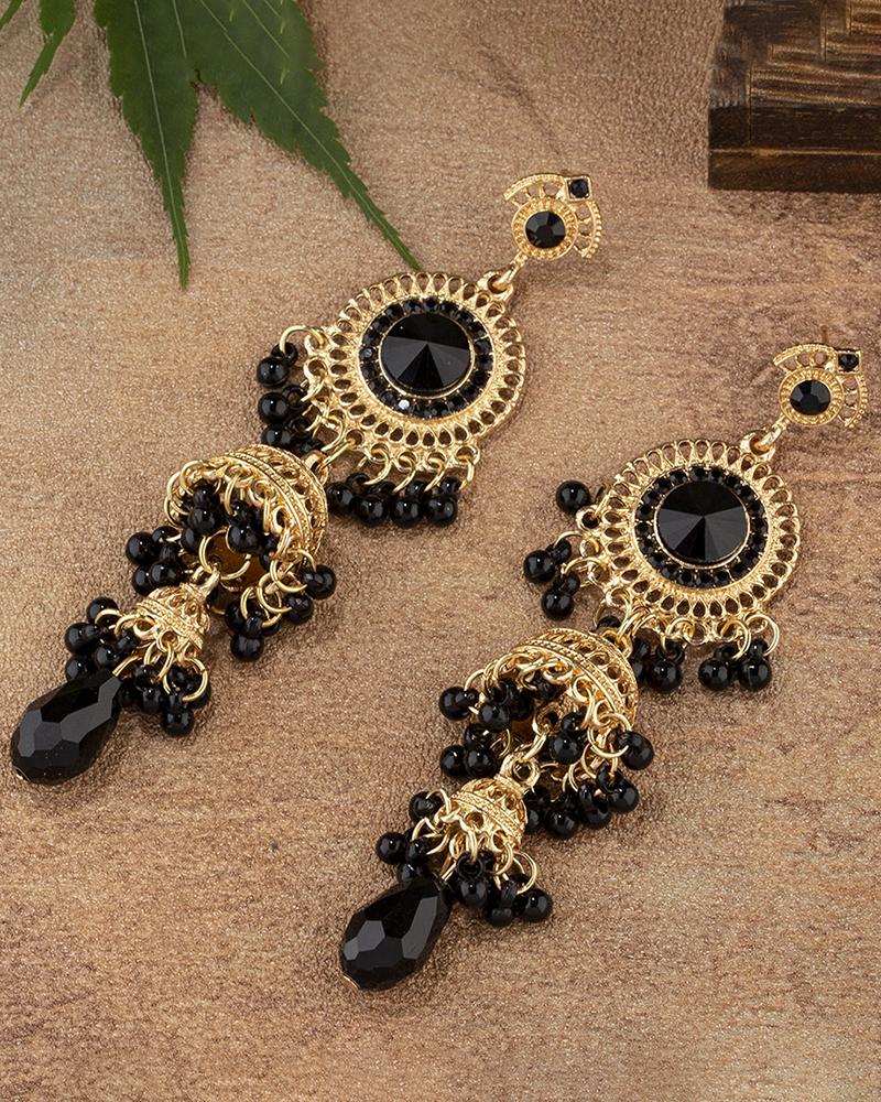 

1Pair Vintage Baroque Beaded Drop Earrings, Black