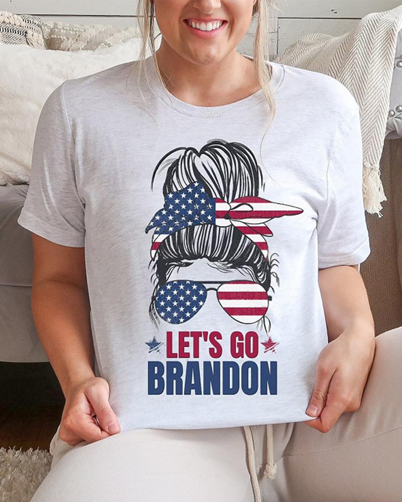 

Independence Day Flag Letter Figure Print Casual T-shirt, White