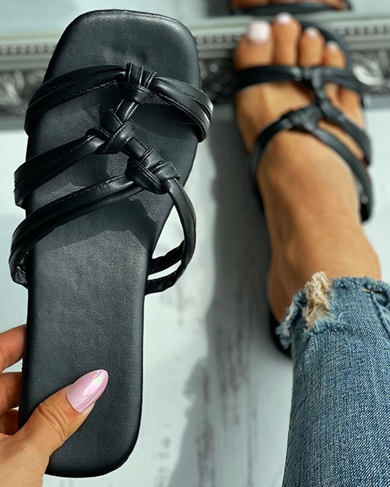 

Square Toe Strappy Slide Sandals, Black