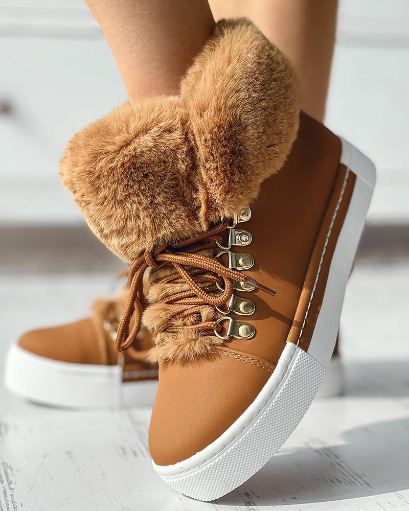 Fuzzy Trim Lined Hidden Wedge Snow Boots