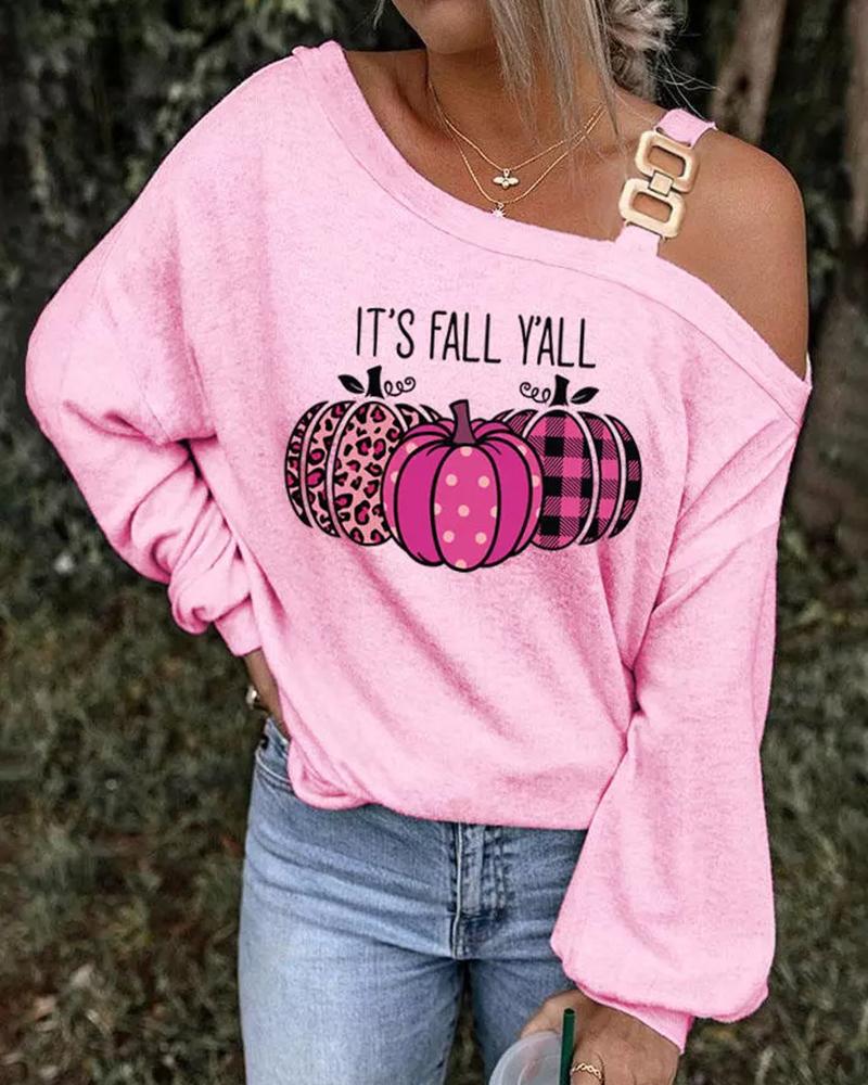 

Halloween It' Fall Y'all Leopard Polka Dot Plaid Print Chain Decor Top, Pink