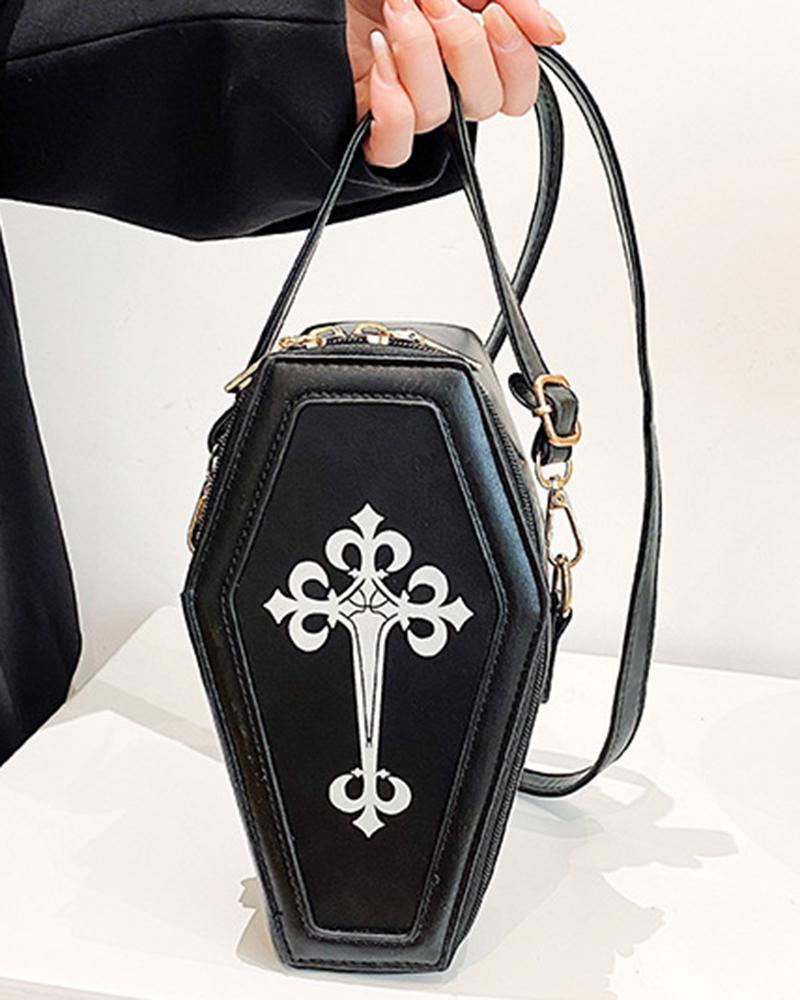 

Vintage Graphic Cross Print Vintage Crossbody Bag, Black