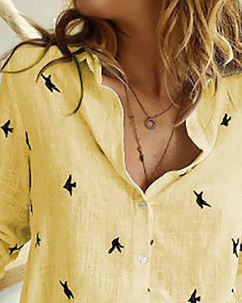 

All Over Print Long Sleeve Casual Shirt, Yellow