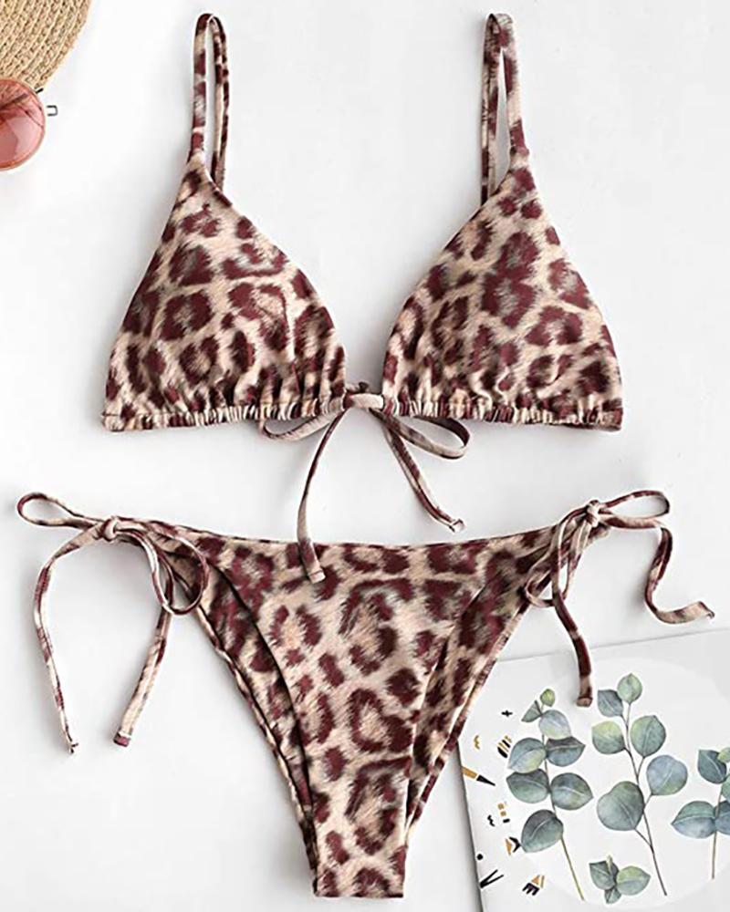 

Cheetah / Snakeskin Print Colorblock Padded Bikini Set, Leopard