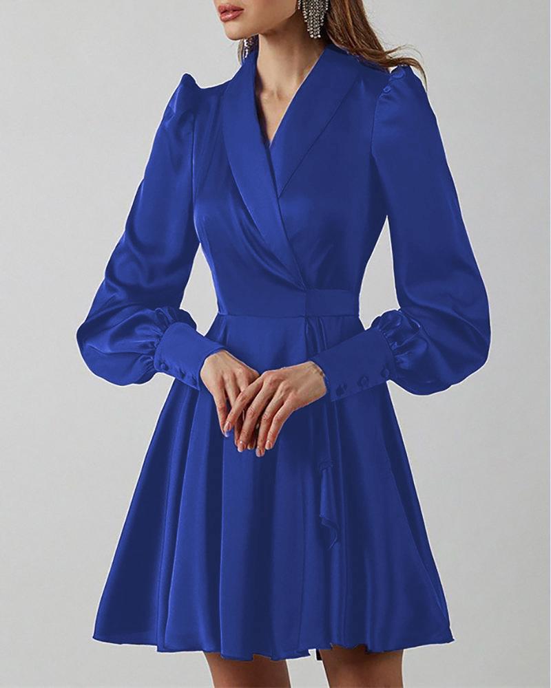 

Puff Lantern Sleeve Tied Detail Ruffles Ruched Dress, Blue