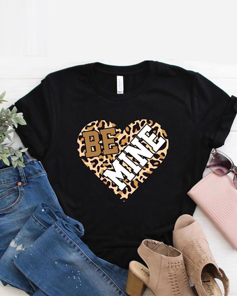 

Valentine's Day Heart Print O-Neck T-shirt, Style4