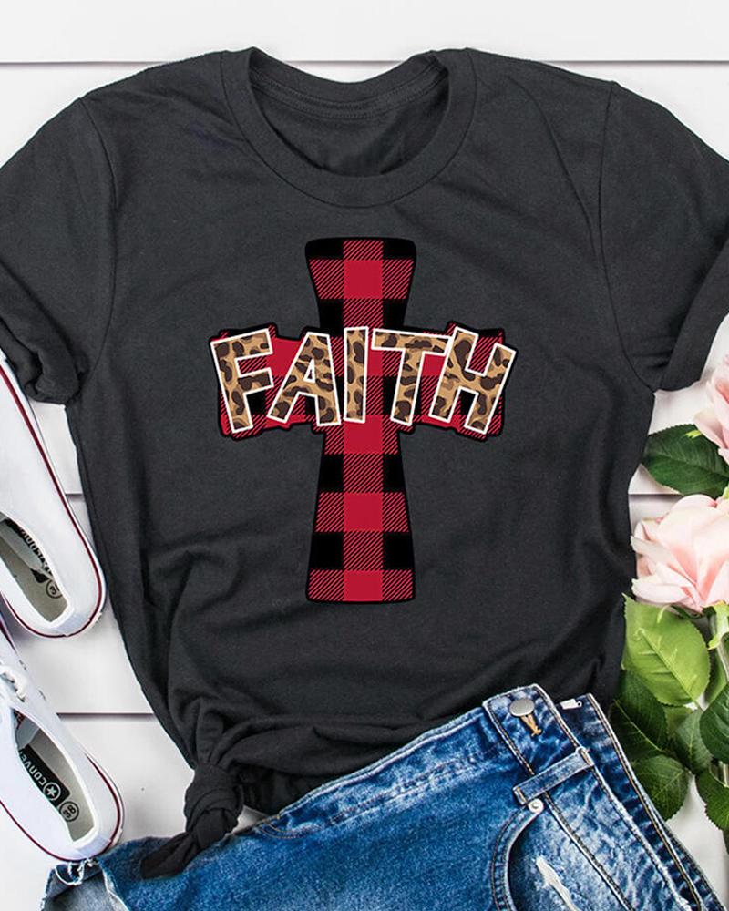 

Easter Cross Letter Print Short Sleeve T-Shirt, Black