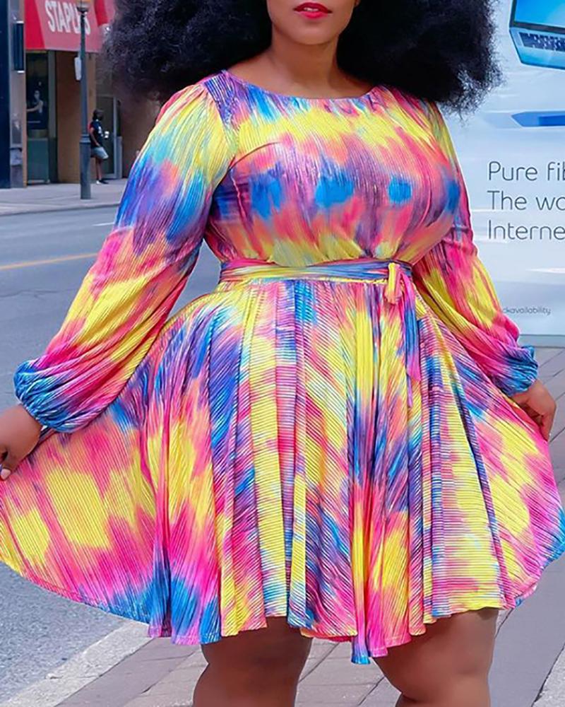 

Plus Size Colorblock Lantern Sleeve Casual Dress, Multicolor