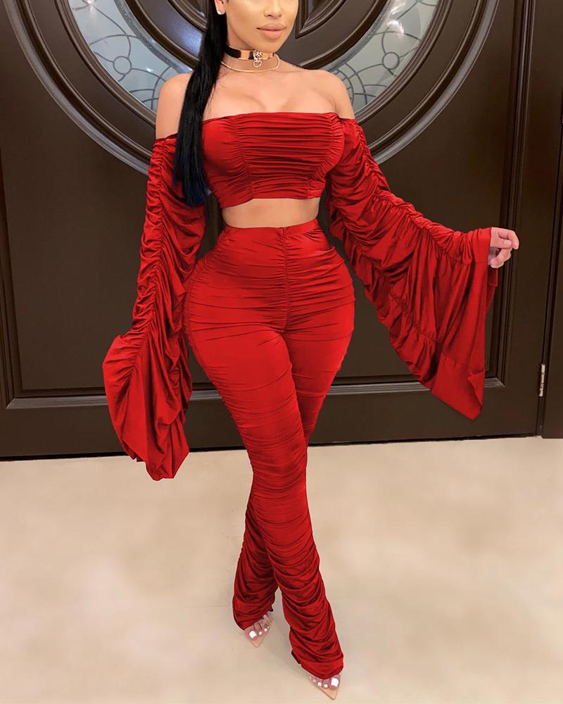 

Solid Color Long Sleeve Suit Sets, Red