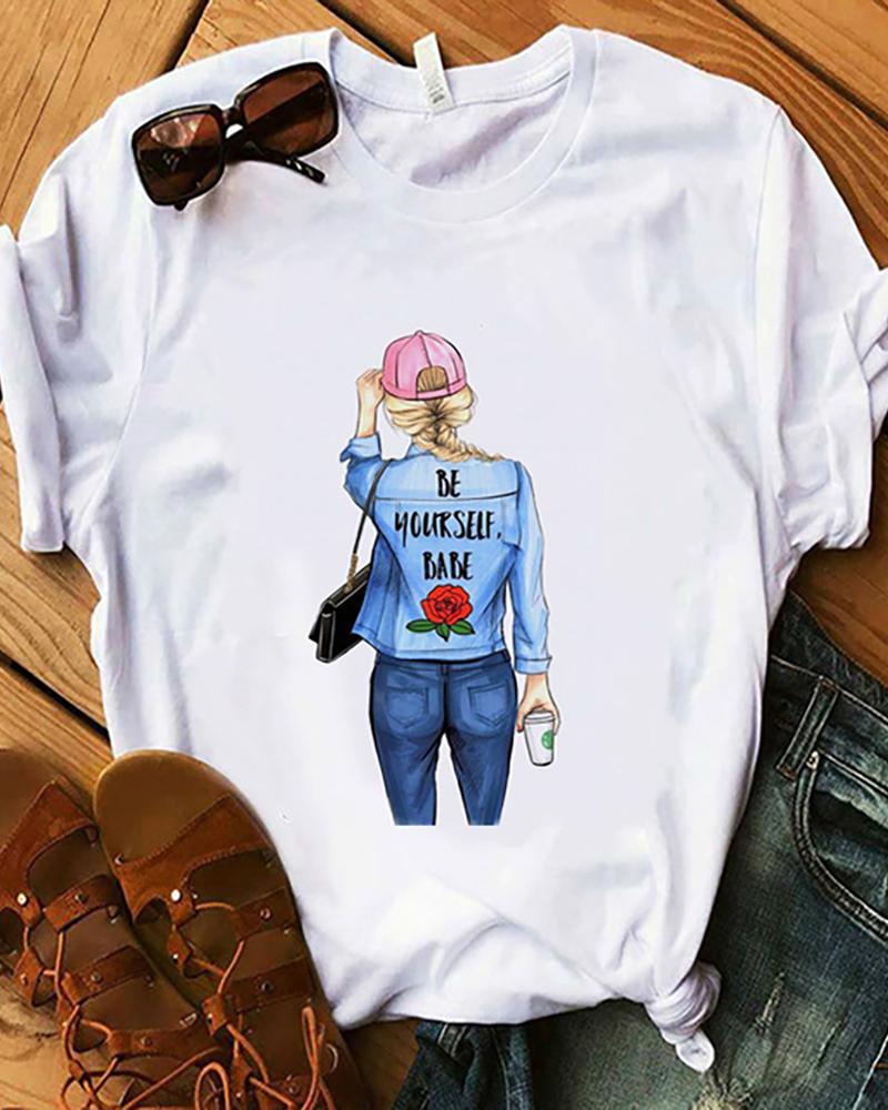

Animal / Figure / Graphic / Letter Print Round Neck T-Shirt, Style1