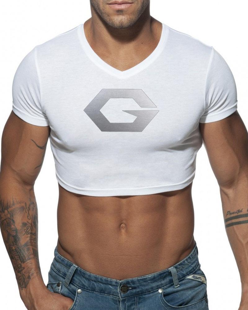 

Logo Print Short Sleeve Skinny Cropped Top, White