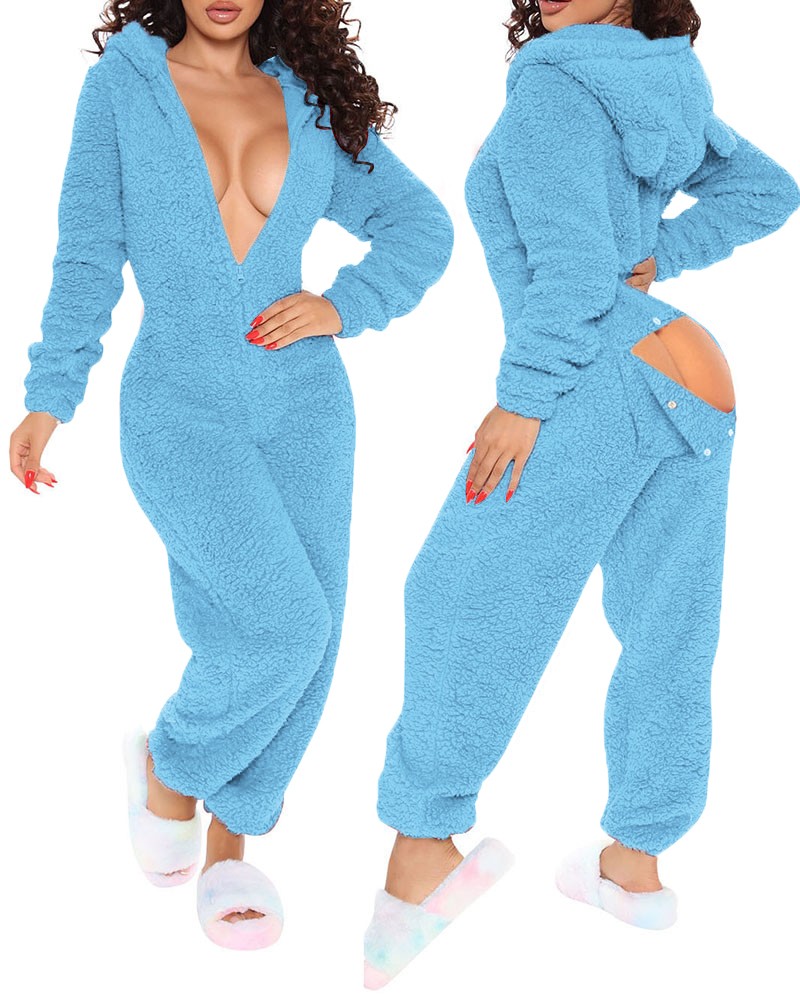 Zip Up Fleece Lounge Jumpsuit