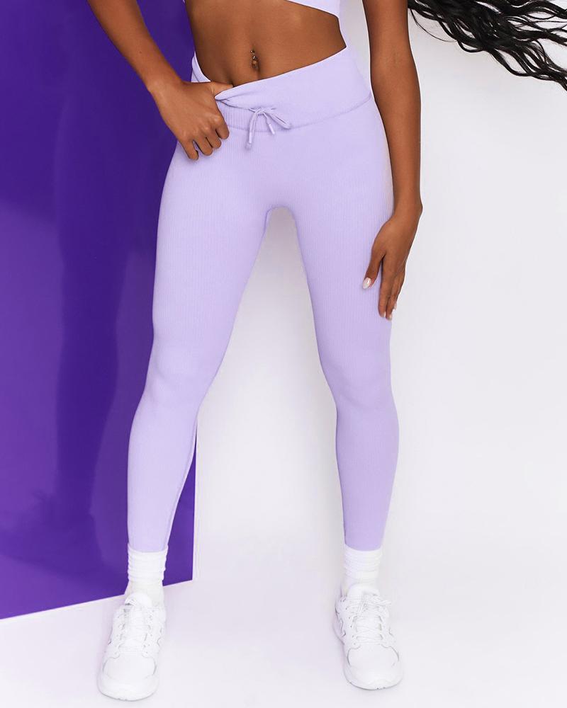 

Drawstring Skinny Yoga Pants, Purple
