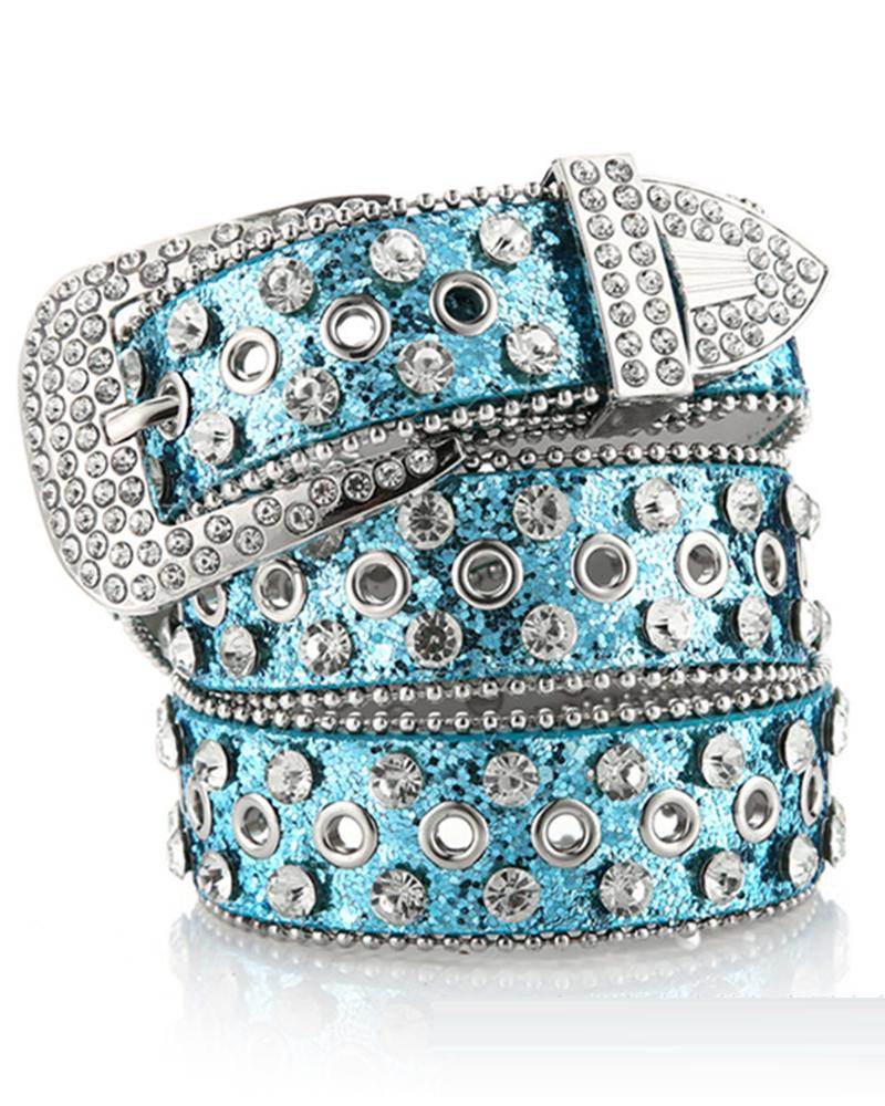 

Studded Rhinestone Eyelet Buckled Fashionable Party Wedding Gift Blet, Blue