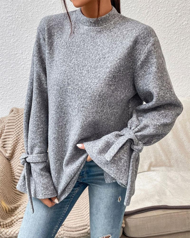 

Tied Detail Long Sleeve Top, Gray