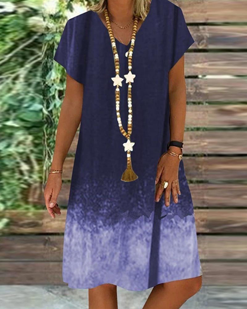 

Dip Dye V Neck Mini Dress, Purple