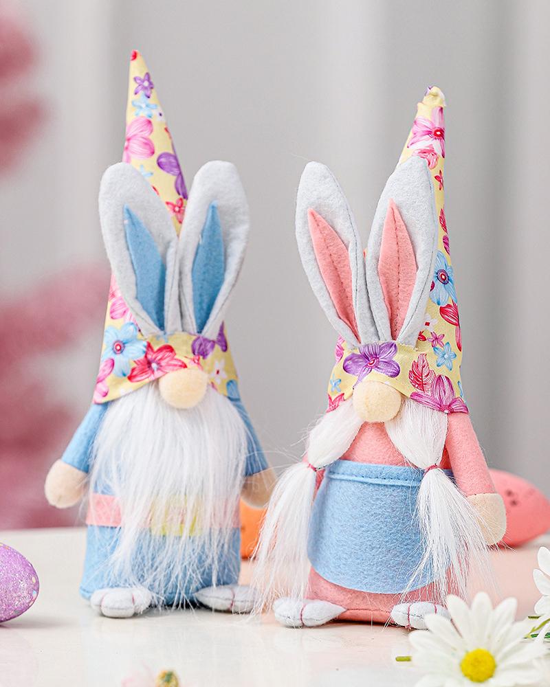 

1pcs Easter Bunny Ears Short Legs Faceless Plush Standing Gnome Pastel Home Decoration, Pink