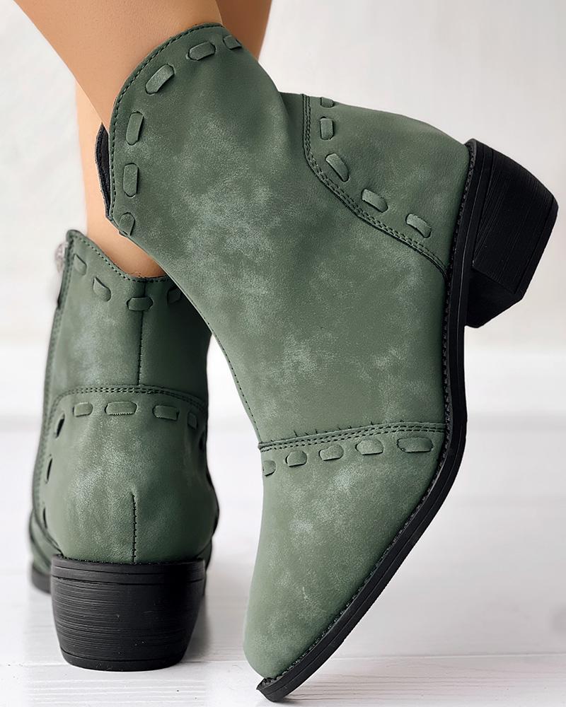 

Almond Toe Chunky Heel Ankle Boots, Green