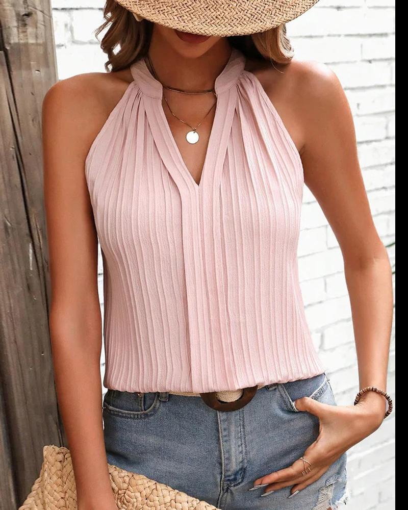 

Notch Neck Textured Tank Top, Pink