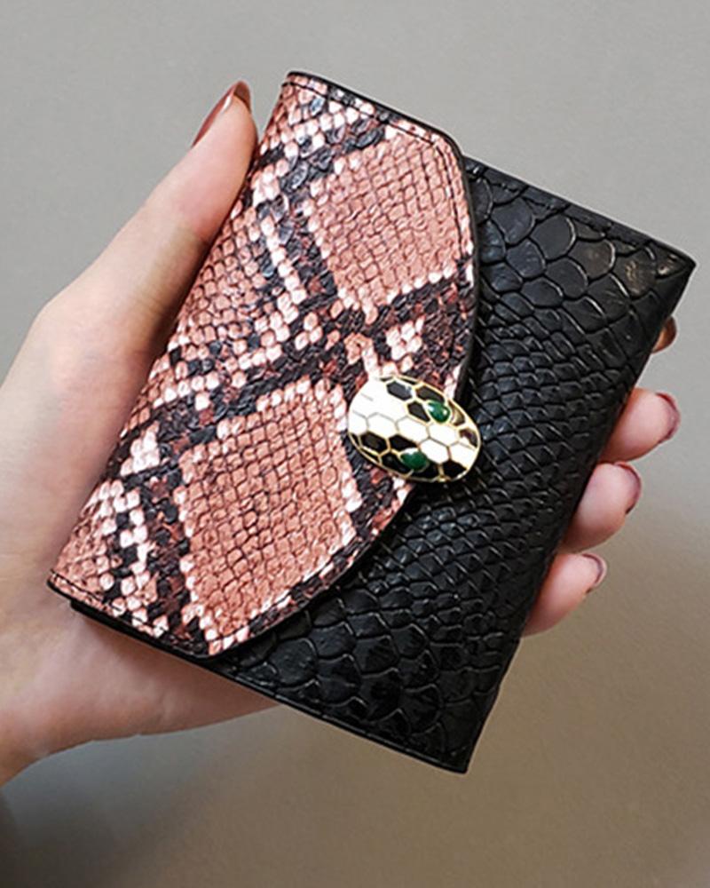 

Snakeskin Print Fold Credit Card Wallet, Pink