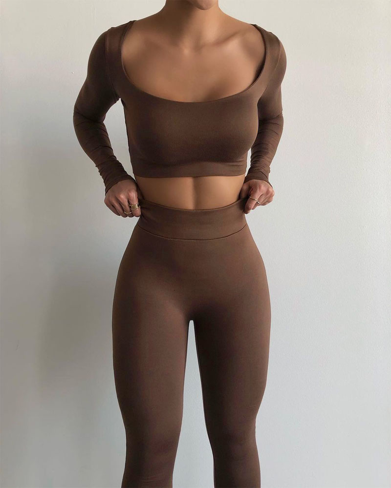 

Chocolate Long Sleeve Yoga Sports Set