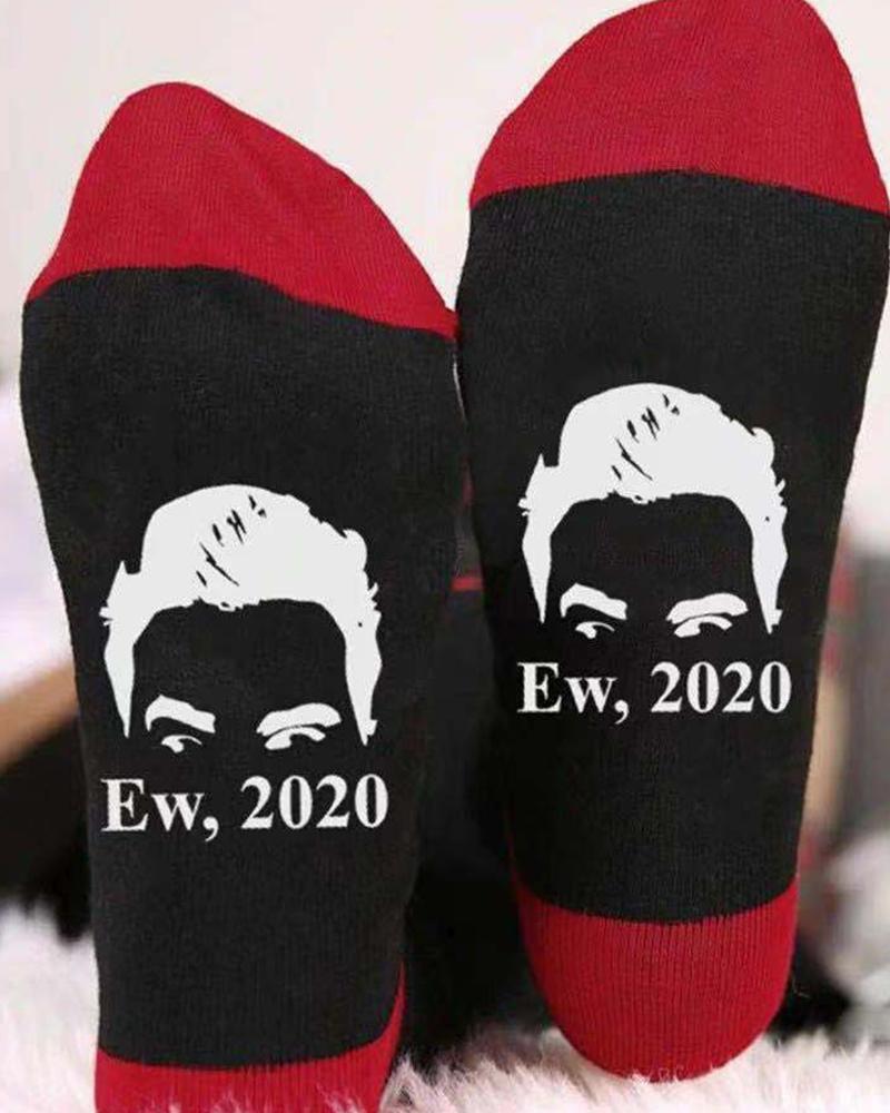 

1Pair Figure Letter Print Colorblock Socks, Black