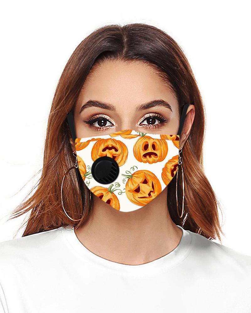 

Halloween Pumpkin Skeleton Print Valve Breathable Face Mask, Style1