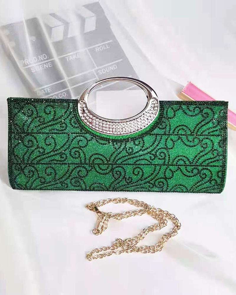 

Top Handle Rhinestone Baroque Clutch Bag, Green