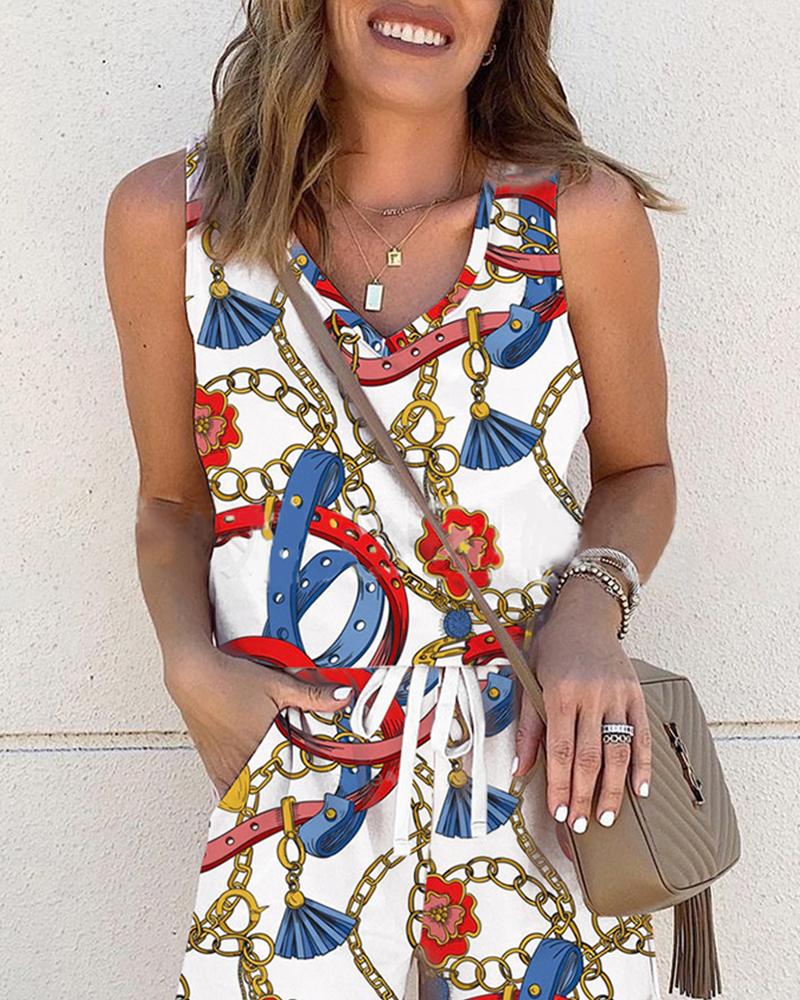 

Patterns Print Sleevless Tanks With Shorts Suit Sets, Multicolor