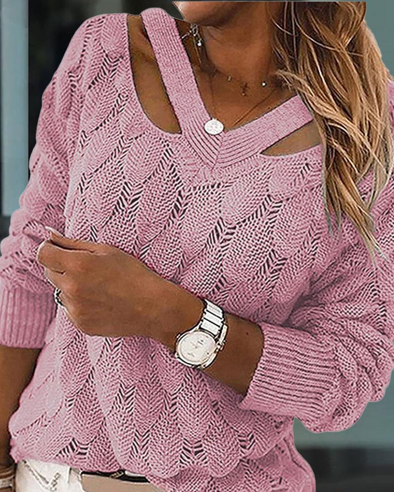 

Cold Shoulder Textured Knit Sweater, Pink