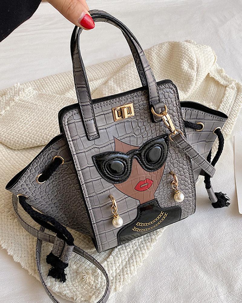 

Crocodile Figure Pattern Bucket Handbag, Gray