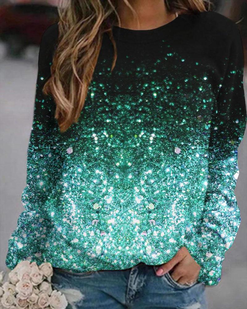 

Ombre Galaxy Print Long Sleeve Sweatshirt, Green