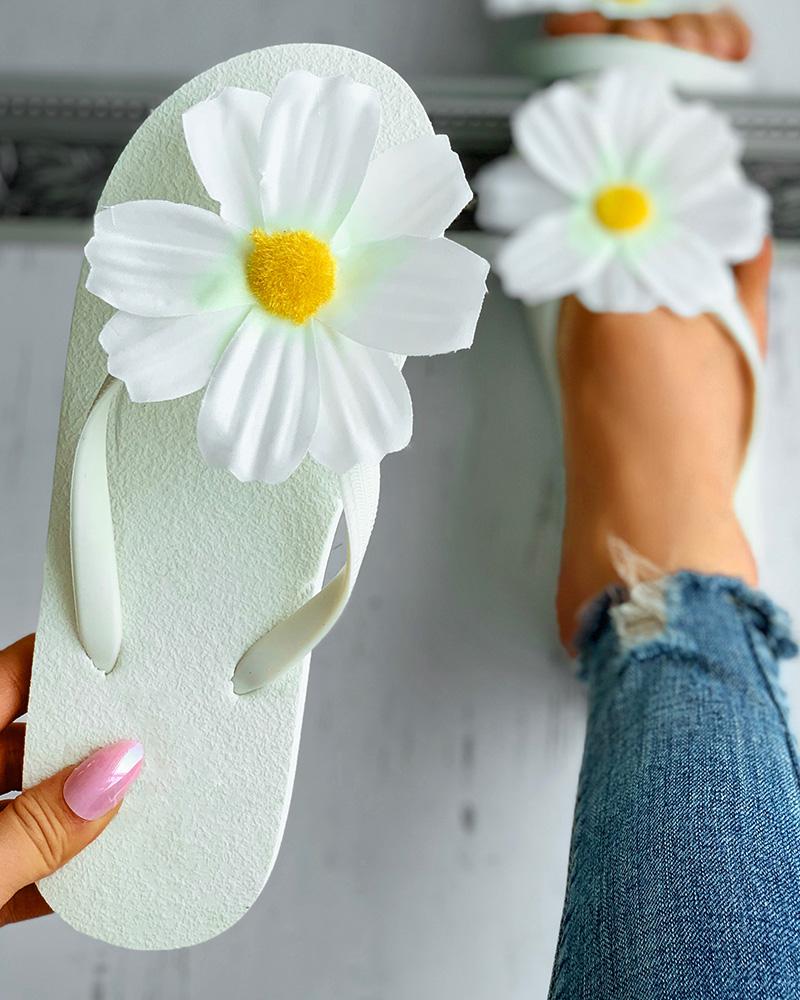

Daisy Pattern Thong Sandals Flip Flops, White