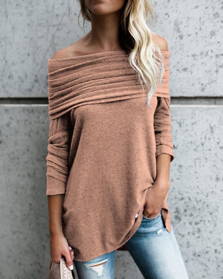 

Stylish Ruched Fold-over Casual Blouse, Pink