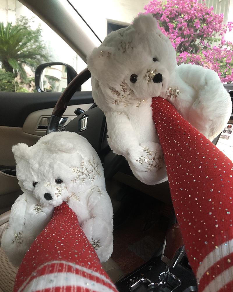 

Teddy Bear Snowflake Sequin Fluffy Slippers, White