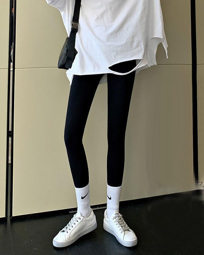 

High Waist Thermal Warm Fleece Lined Leggings, Black