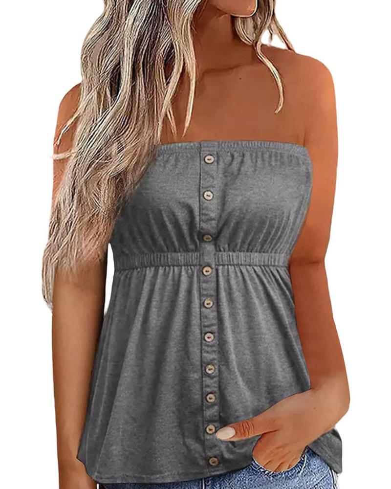 

Bandeau Buttoned Ruched Tank Top, Gray