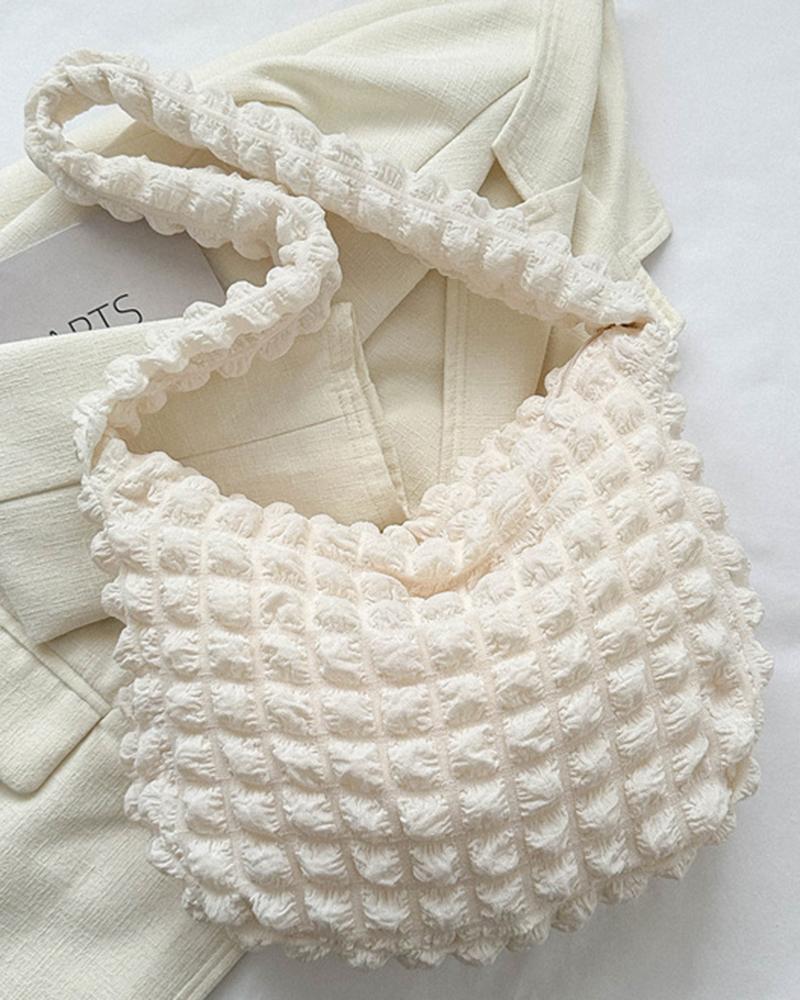 

Fashionable Bubble Textured Zipper Shoulder Bag, White